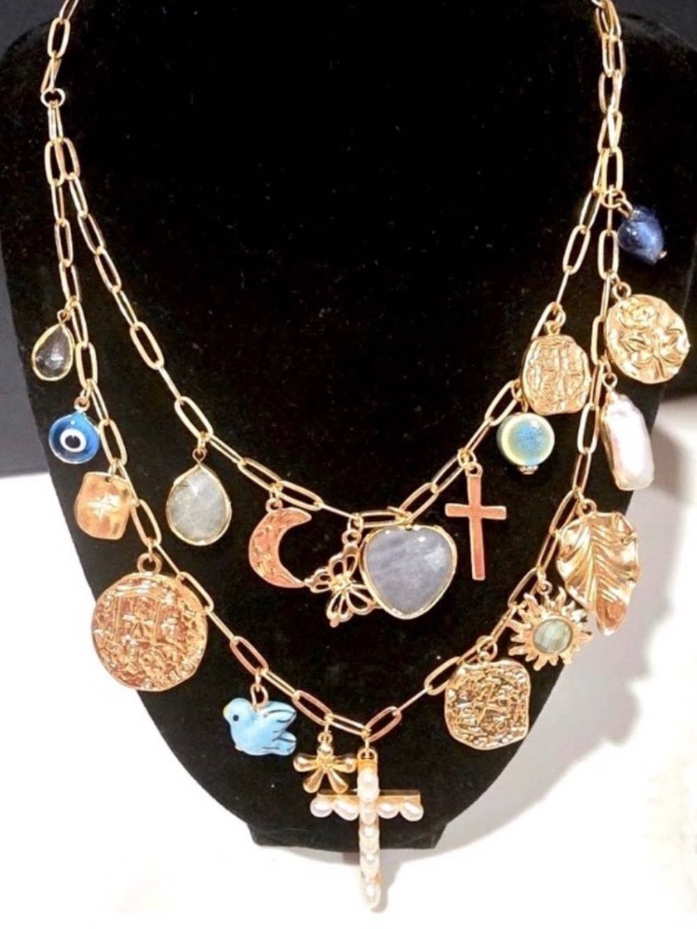 NWOT ⚜️🩶⚜️ ATTERRI Gorgeous Multi Charm Two Layered Necklace - Picture 1 of 12